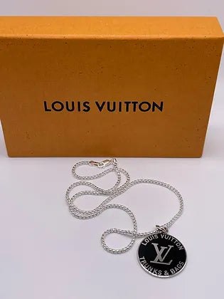 Repurposed Louis Vuitton Very RARE Silver + Black LV Monogram Charm Necklace