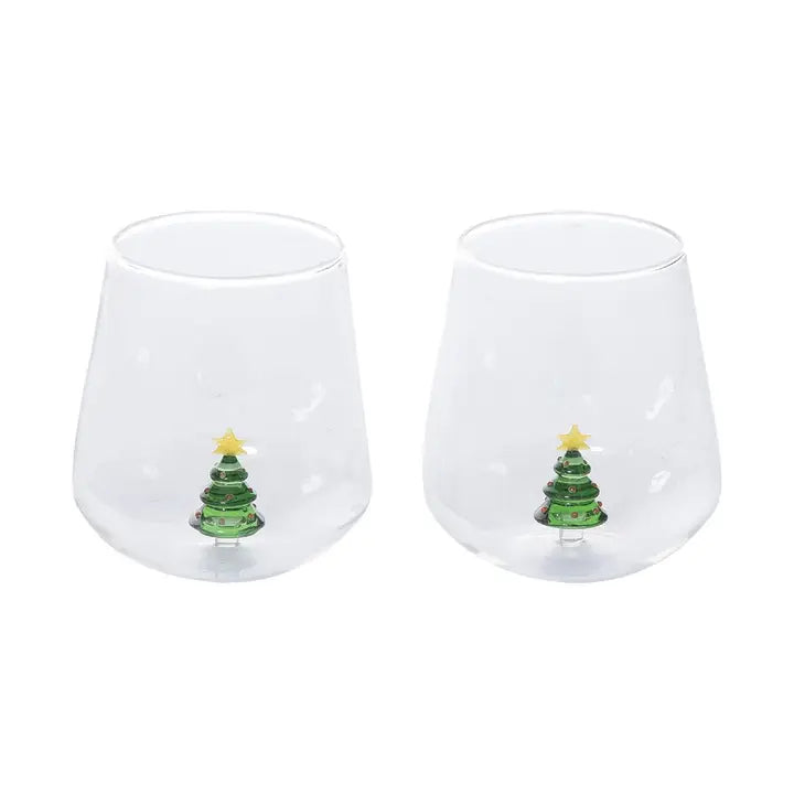 Christmas Molded Tree Stemless Wine