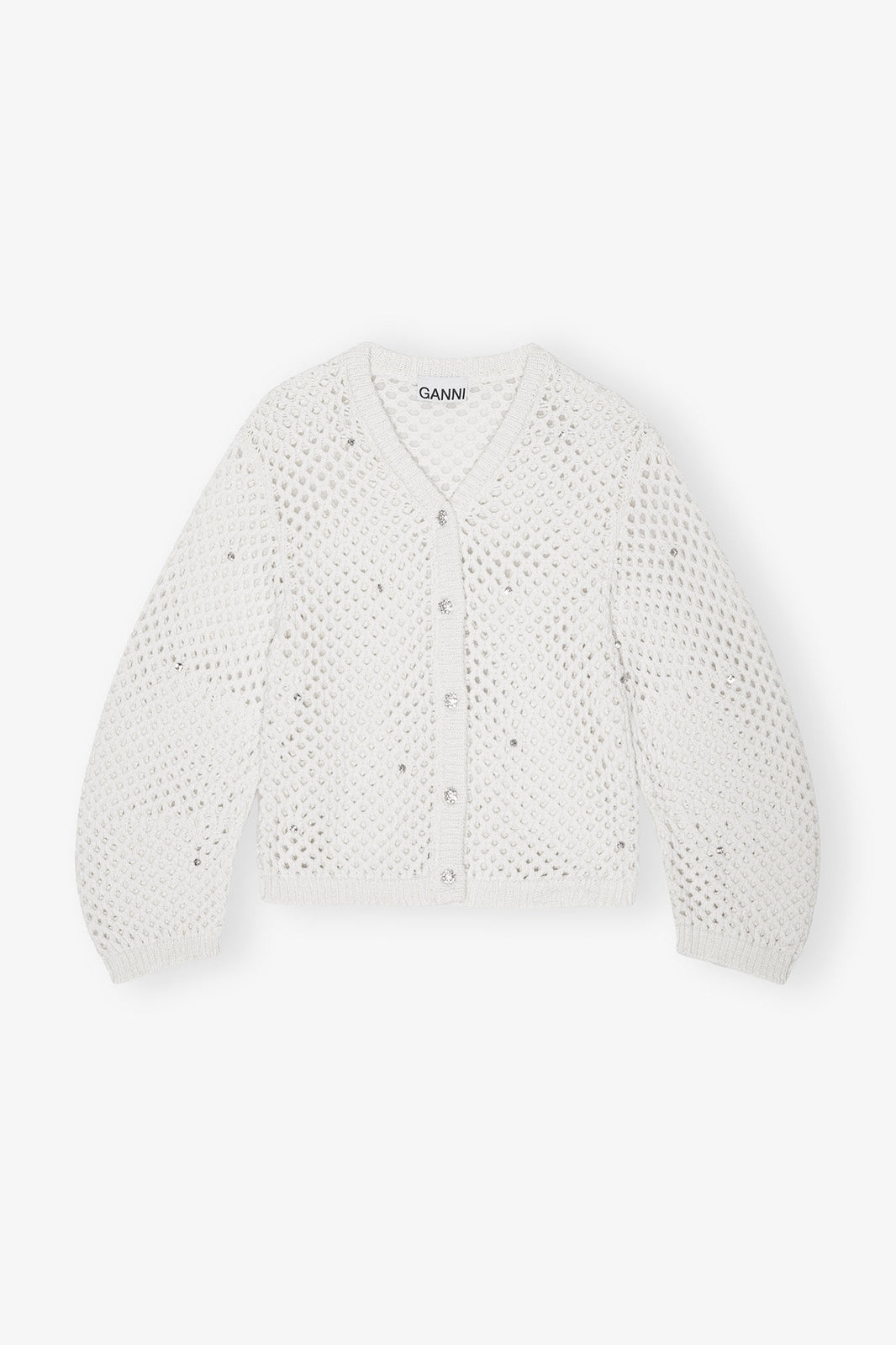 Off-White Rhinestone Cotton Pointelle Cardigan