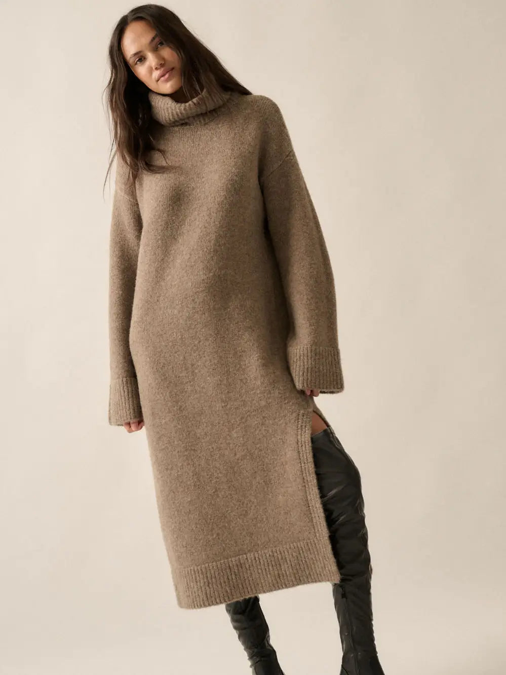 Neck Midi Sweater Dress