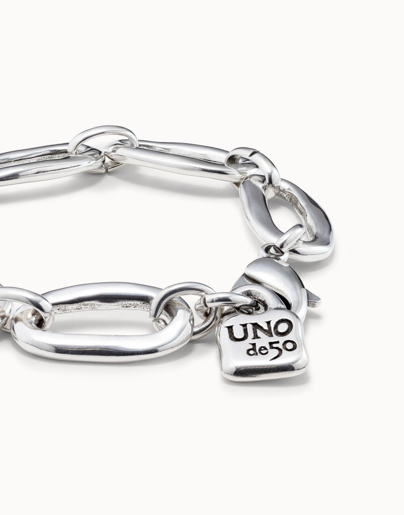 oval-shaped silver-plated metal bracelet
