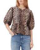 Leopard Cotton Poplin Peplum Tie Blouse