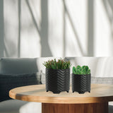 Chevron Matte Black Footed Planter 8x8