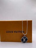 Repurposed Louis Vuitton Very RARE Silver + Black LV Monogram Charm Necklace