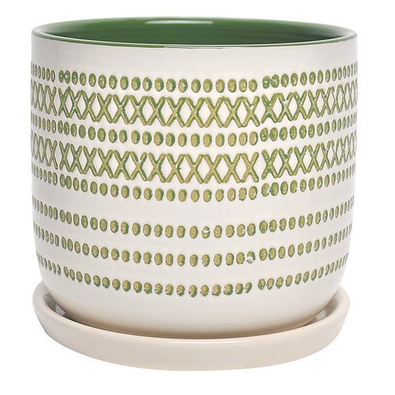 Olive & Cream Planter W/ Saucer 5x5