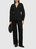 Black Fitted Drapey Melange Blazer