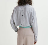 Black and white sequin-embroidered pinstripe shirt