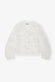 Off-White Rhinestone Cotton Pointelle Cardigan