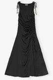 Black Satin Gathered Dress