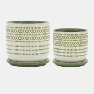 Olive & Cream Planter W/ Saucer 6x6