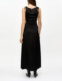 Black Satin Gathered Dress