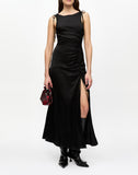 Black Satin Gathered Dress