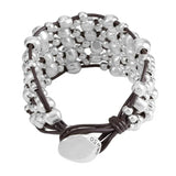 Handmade silver beads on leather bracelet