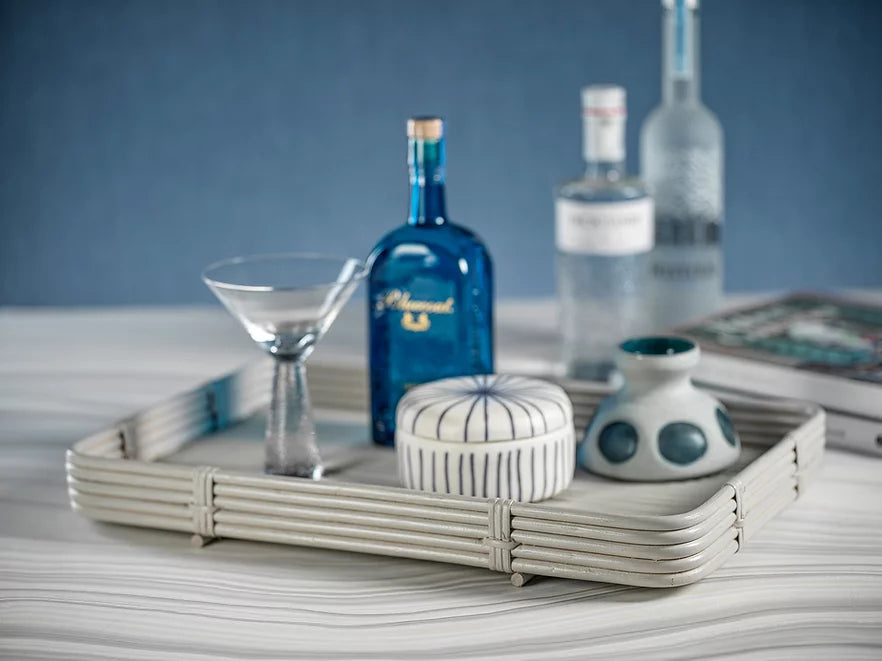Gray Rattan Serving Tray