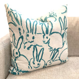 Hunt Slonem Bunnies Turquoise Pillow
